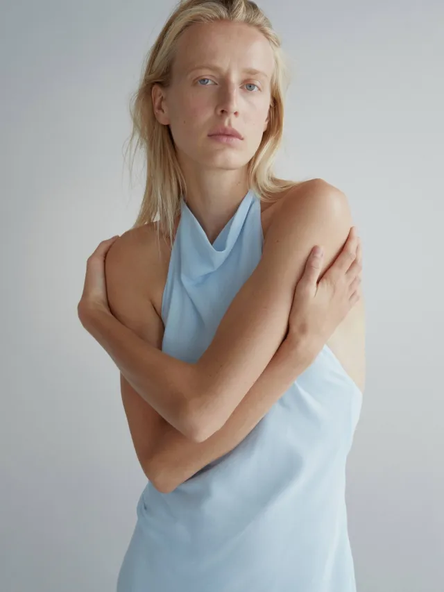 Mango halter midi jurk - lichtblauw