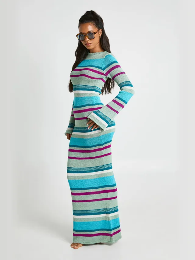 boohoo Dames Gebreide Maxi Jurk Met Lange Mouwen En Slash Hals verstandig, foto 2