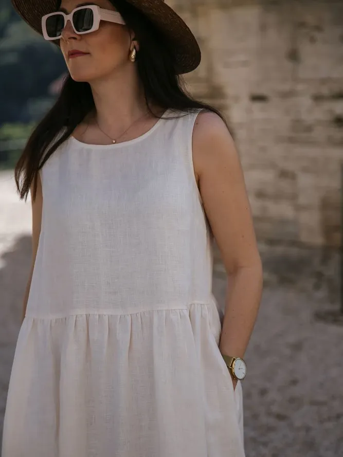 Amber Linen dames vegan Smockjurk Provence Crème, foto 2