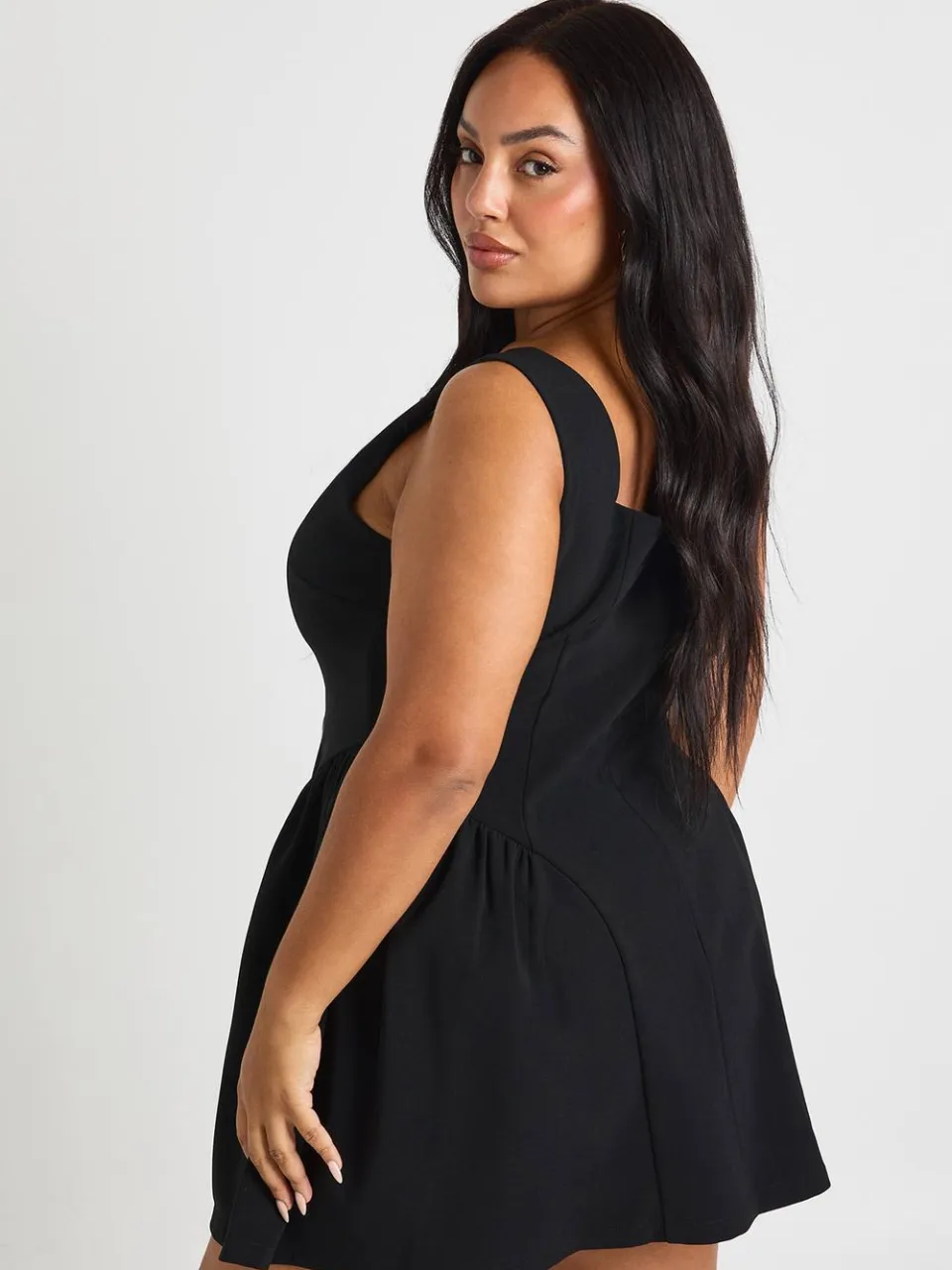 boohoo Dames Plus Vierkante Halslijn Skaterjurk zwart, foto 2
