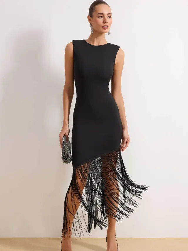 Turkishsouq Platte, mouwloze maxi-jurk voor dames, chique/avondjurk, nauwsluitend model Zwart