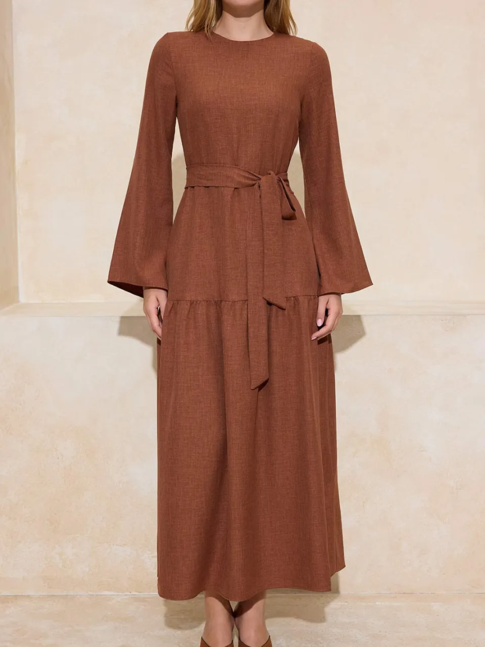 Trendyol Modest Dames Bruin Effen Maxi Lang Casual A-lijn Modest Jurken, foto 2