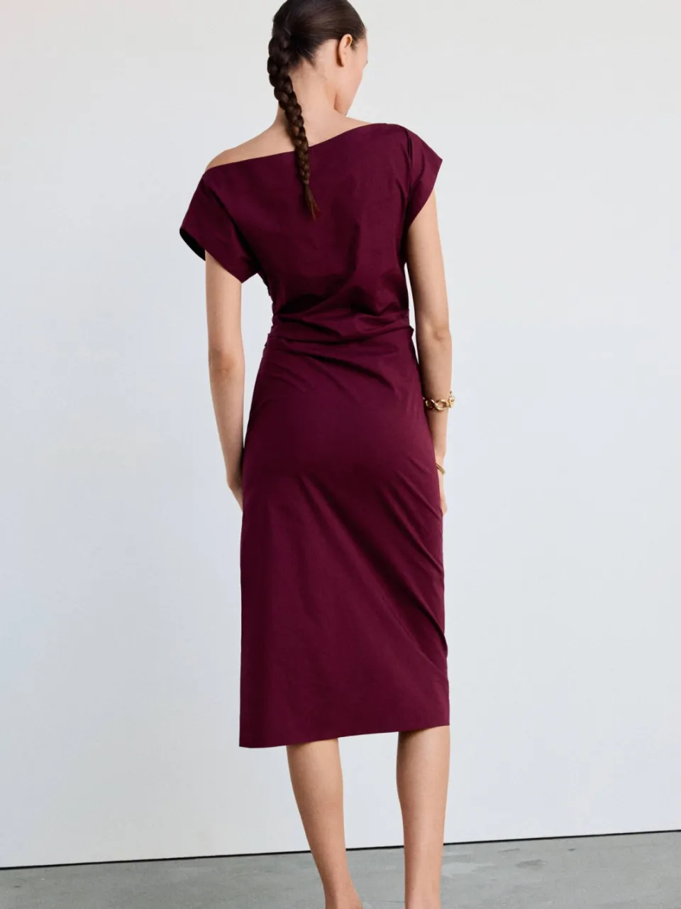 Mango off shoulder midi jurk - donkerrood, foto 3