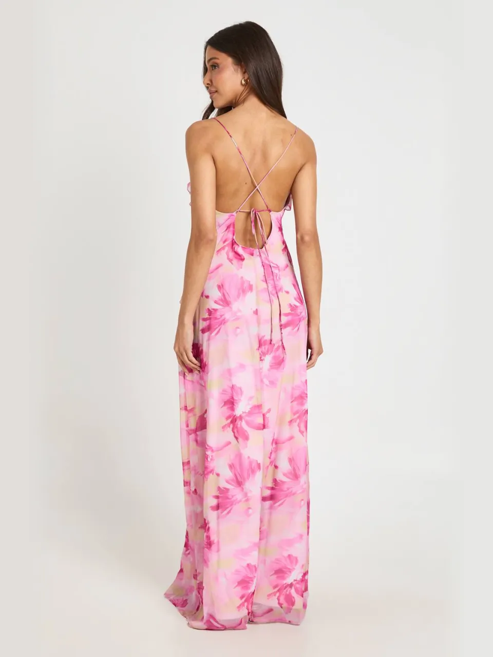 boohoo Dames Chiffon Maxi Jurk Met Bloemenprint En Ruches Detail roze, foto 2
