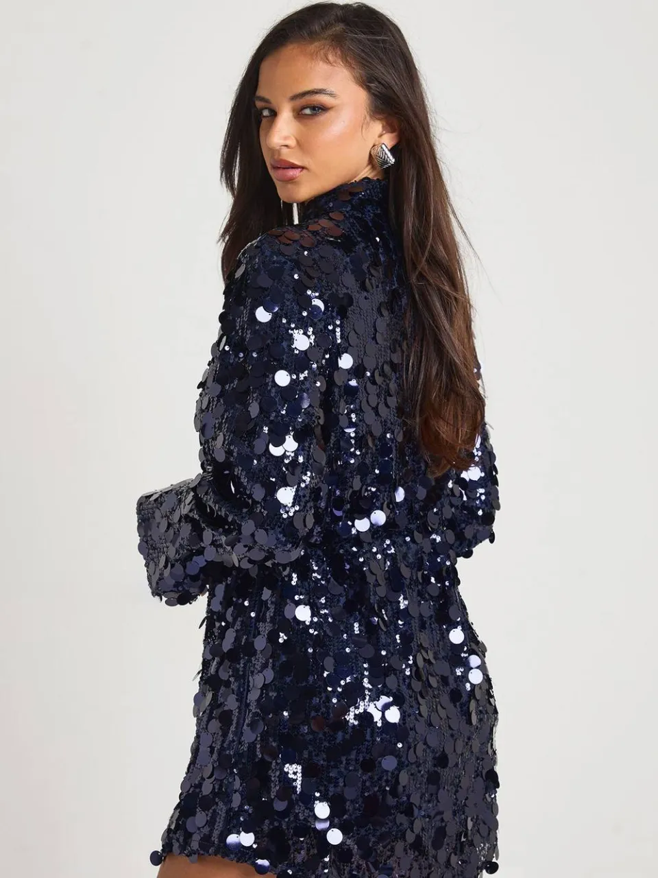 boohoo Dames Disc Pailletten Shirtjurk marineblauw, foto 2