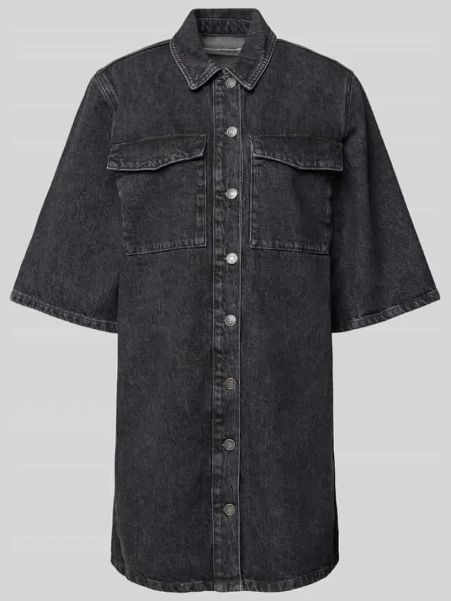 Selected Knielange jeansjurk met paspelzakken op de borst, model 'HARPER' zwart, foto 2