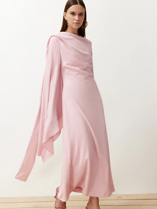 Trendyol Modest Dames Roze Effen Maxi Lang Stijlvol/Avond Recht Modest Avond Jurken