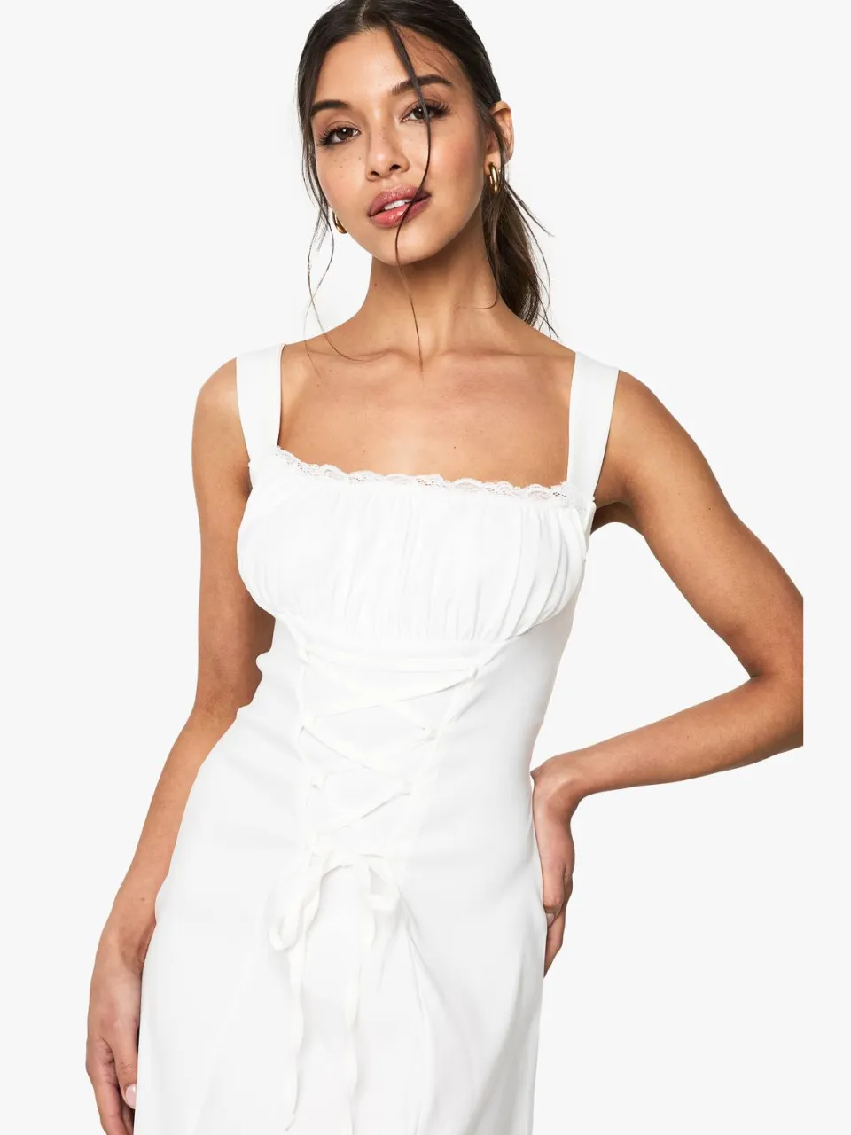 boohoo Dames Bengaline Milkmaid Mini Jurk wit, foto 4