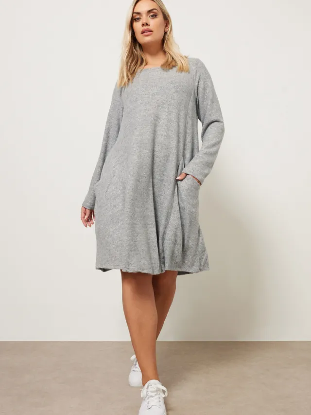 Yours Zachte Jurk Met Zijzakken In Lichtgrijs Grey