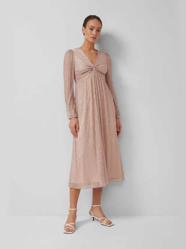 S.Oliver female - Geplooide maxi-jurk met knoopdetail en metallic effect oudroze