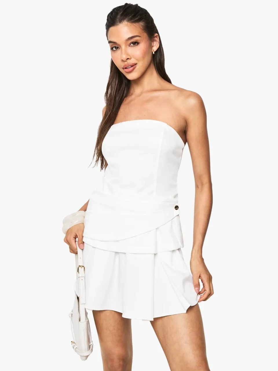 boohoo Dames Op maat gemaakte wrap bandeau mini-jurk wit, foto 3