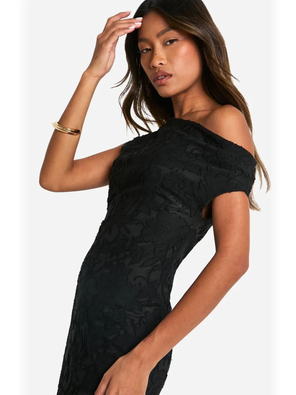 boohoo Dames Jacquard Bloemen Twist-band Maxi Jurk zwart, foto 2