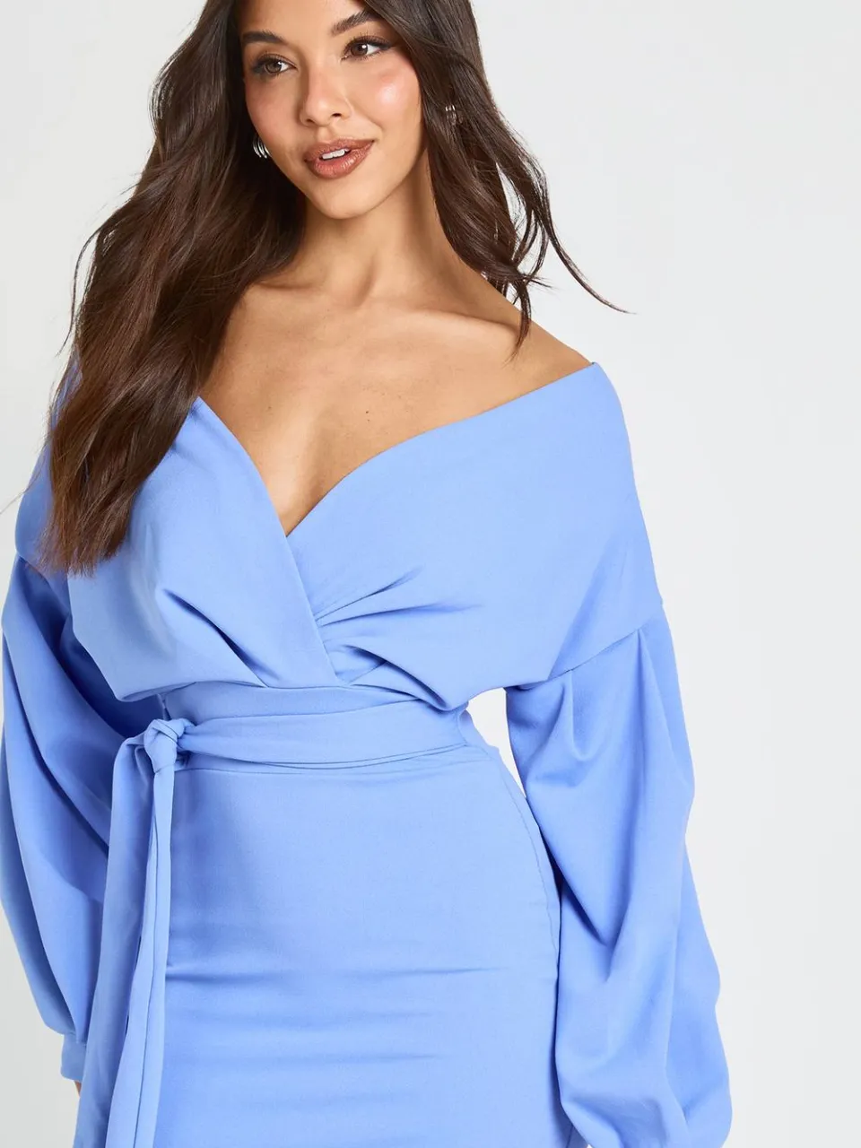 boohoo Dames Off-shoulder Wikkel Midaxi Jurk Met Voorpand pastelblauw, foto 2