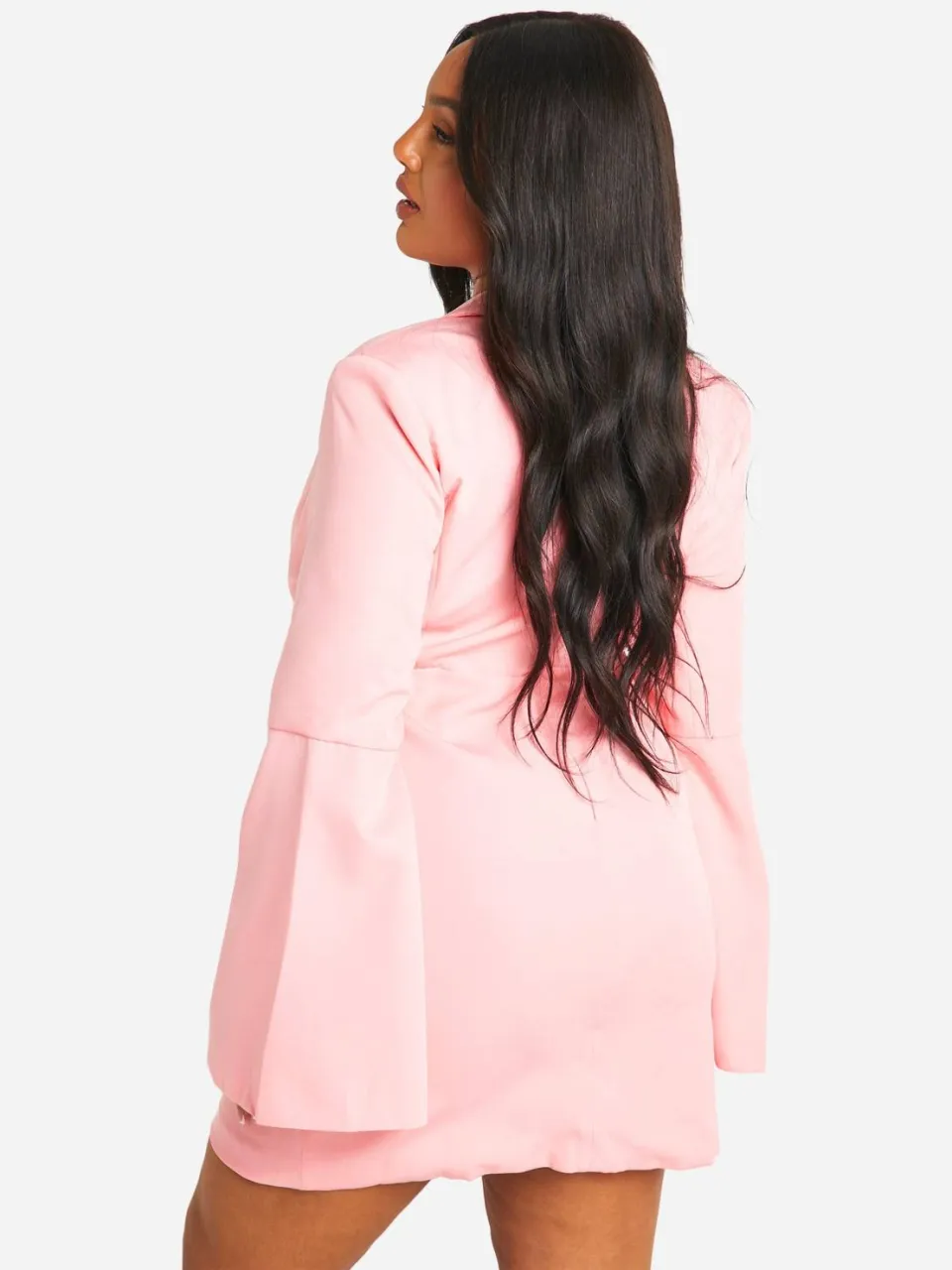 boohoo Dames Plus Zelfstof Flare Mouw Blazerjurk baby roze, foto 2