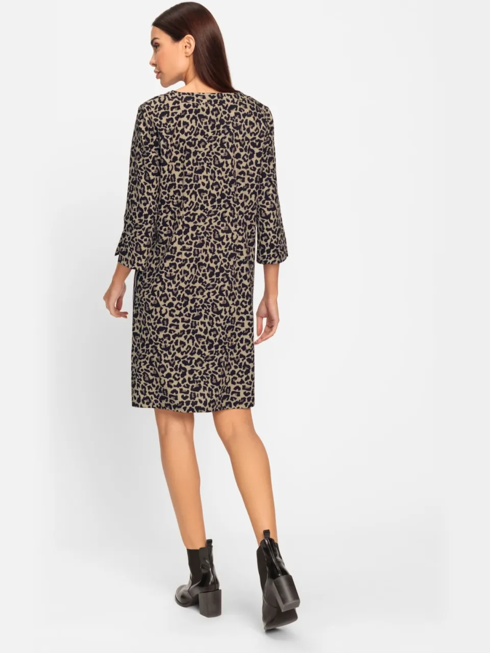 Geweven jurk beige/zwart geprint, foto 3