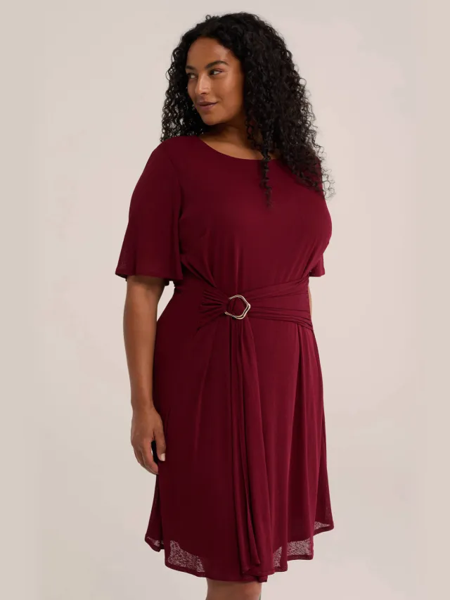 WE Fashion Curve korte jurk Plus Size - donkerrood