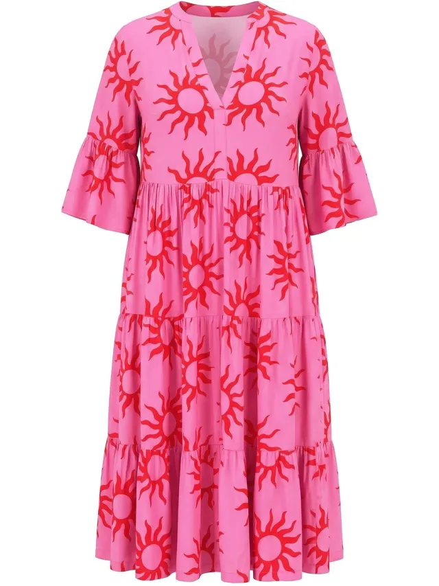 Studio Untold Dames - Maxi-jurk A-vorm sun-print volants - Roze - Maat 42+