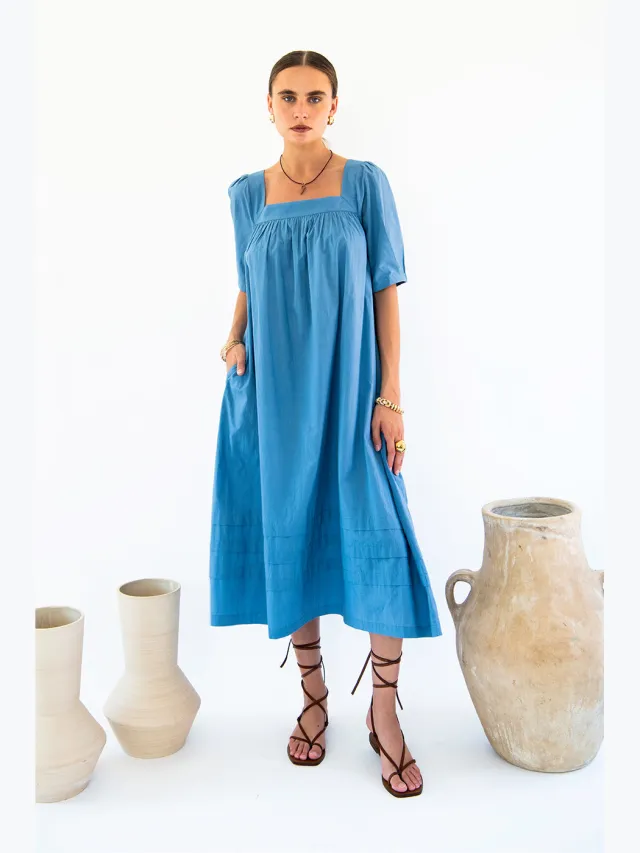 Neu Nomads dames vegan Jurk Elisa Square Neck Ocean Blauw