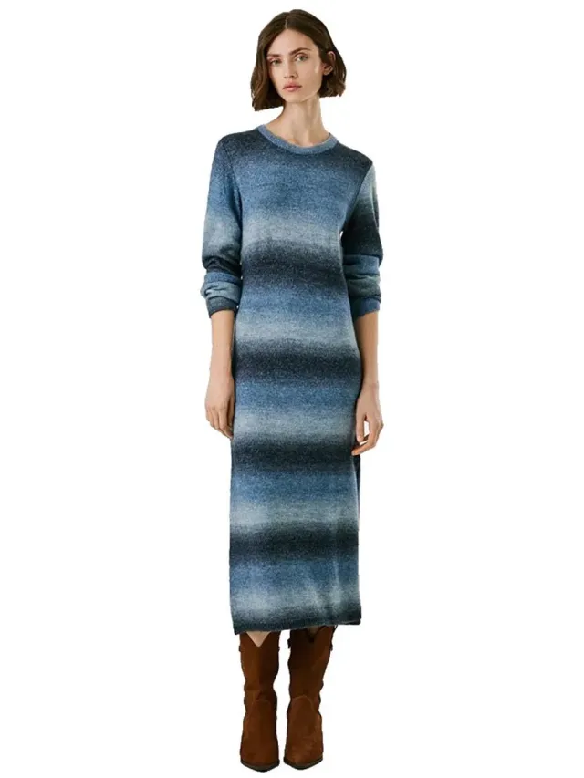 Pepe Jeans Colombe Lang Mouw Jurk Blauw M Vrouw Dulwich Blue