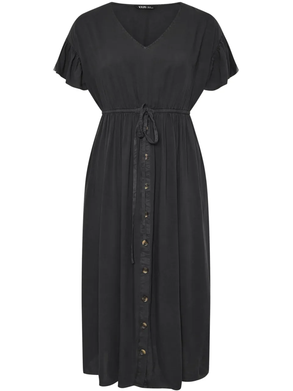 Yours Chambray Maxi Jurk Met Korte Mouwen En Knoopdetail In Zwart-52, foto 3