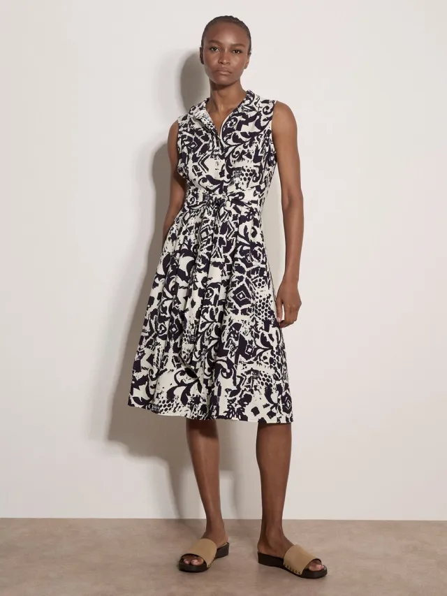 Apricot Midi-jurk van crêpe met abstracte tegels Marine