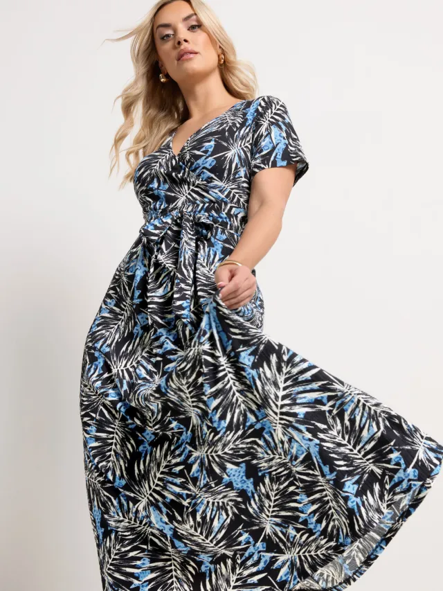 Yours Zwarte Maxi Wikkeljurk Met Bladprint-56 Black
