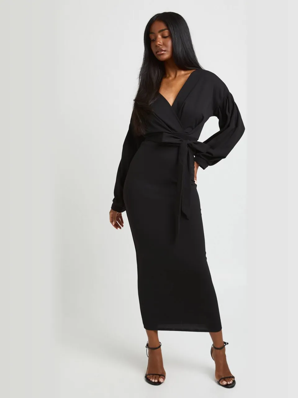 boohoo Dames Off-shoulder Wikkel Midaxi Jurk zwart, foto 2