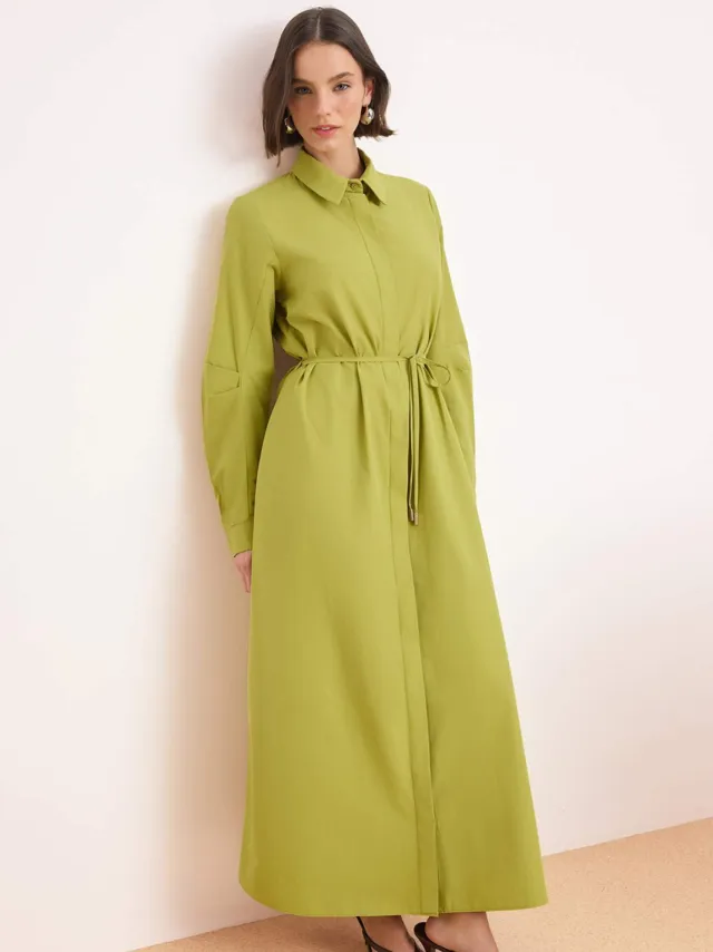 Trendyol Modest Dames Groen Effen Maxi Lang Skater Modest Jurken