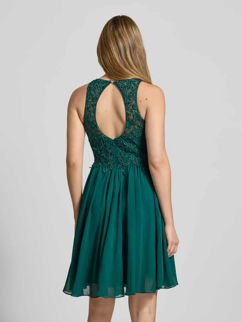 Laona Cocktailjurk met bloemenborduursels en siersteentjes flessengroen, foto 3
