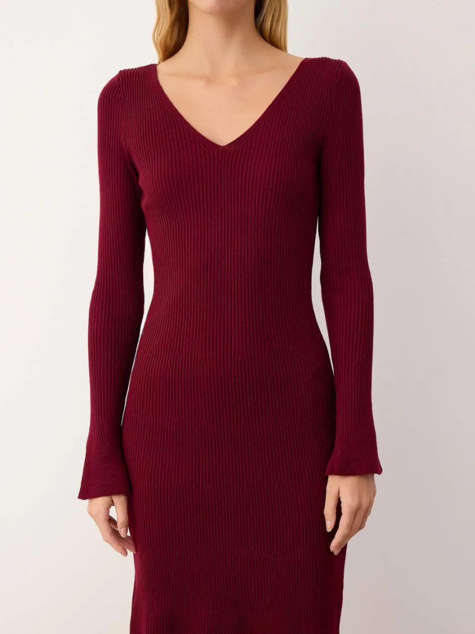 Trendyol TRENDYOLMİLLA Dames Bordeaux Effen Kort / Mini Lang Casual Bodycon Jurken, foto 2