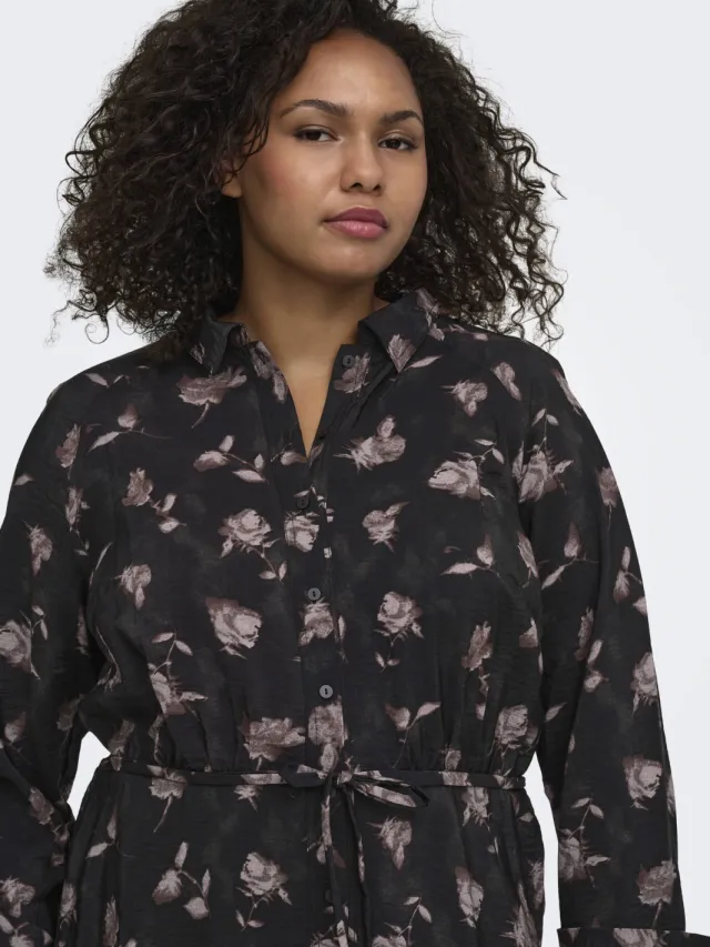 Only Carmakoma Plus Size gebloemde blousejurk - donkerbruin