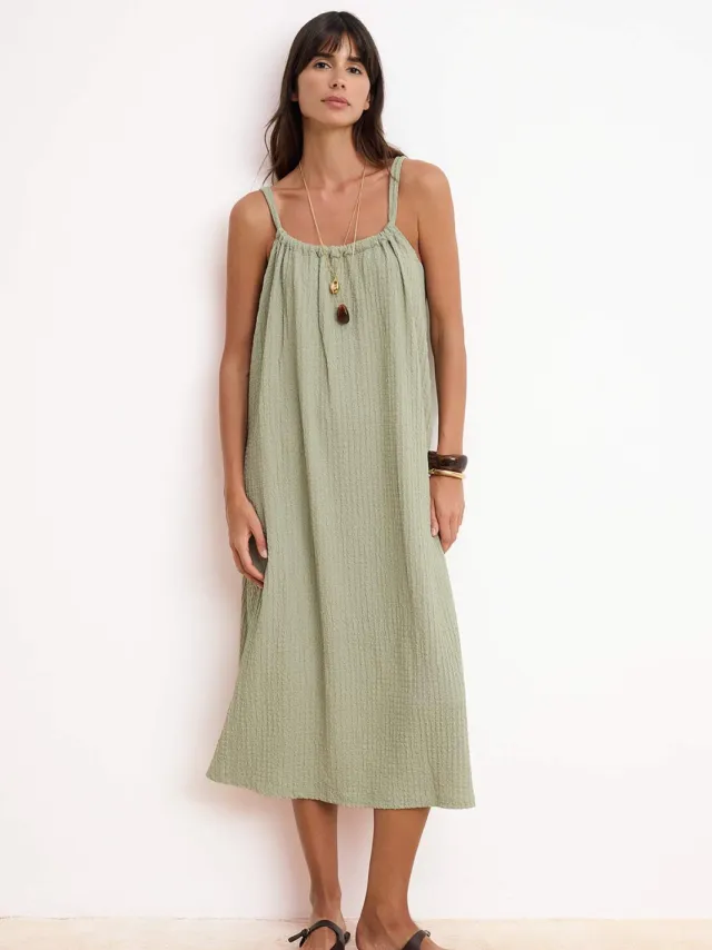 Turkishsouq Platte mouwloze midi-jurk voor dames Kaki