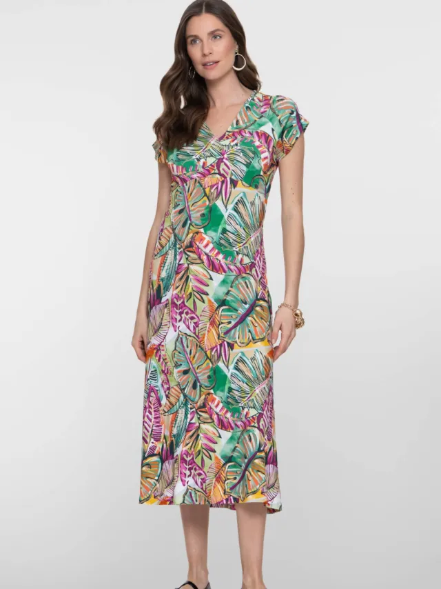 Geisha zomerjurk groen Groen/roze/oranje