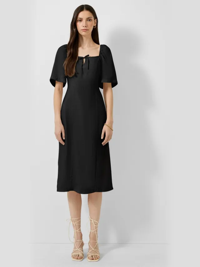 QS female - Viscosemix jurk met smokdetail zwart