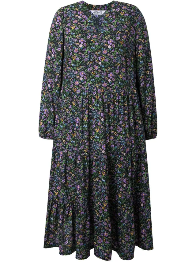 Studio Untold Dames - Maxi-jurk A-lijn bloemenprint - Zwart - Maat 46+