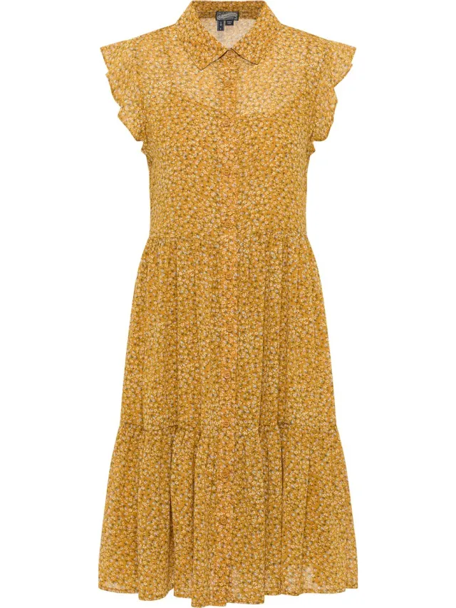 DREIMASTER Blouse jurk Donkergeel veelkleurig