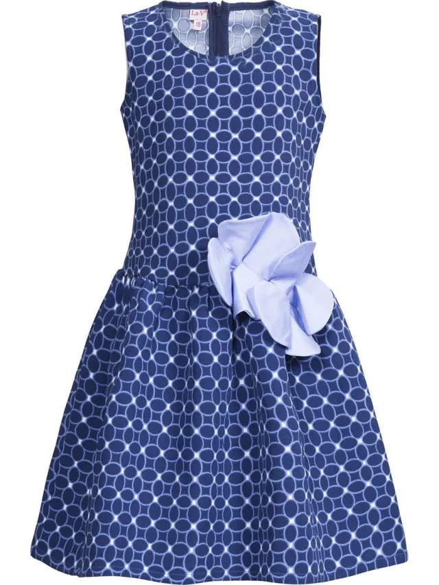 La V Feestelijke jurk met bloemen aan de taille Blauw - 122