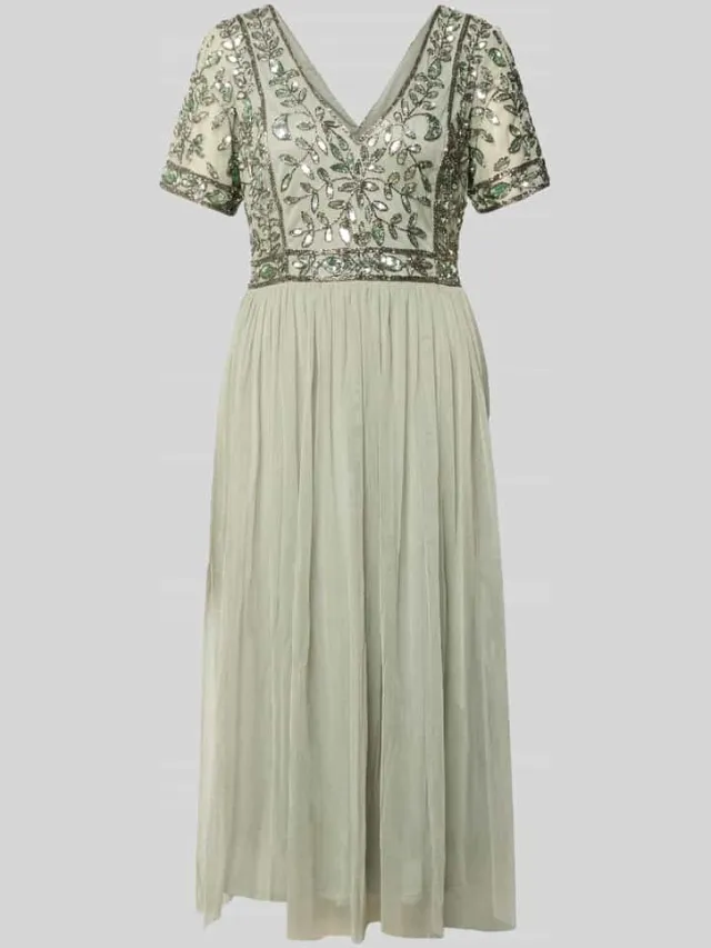 Lace & Beads Knie-lange jurk met bloemige paillettenversiering mintgroen, foto 2