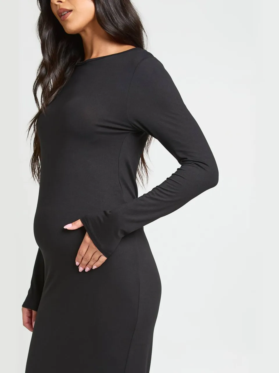 boohoo Dames Zwangerschaps Superzachte Midi-jurk Met Lange Mouwen zwart, foto 3
