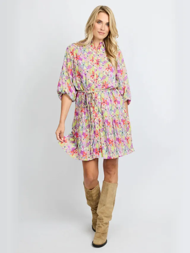 FLURESK gebloemde blousejurk roze Roze/lila/geel