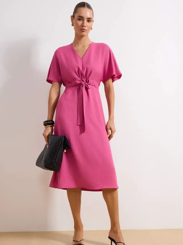 Trendyol TRENDYOLMİLLA Dames Roze Effen Midi Kort Casual A-lijn Jurken Fuchsia