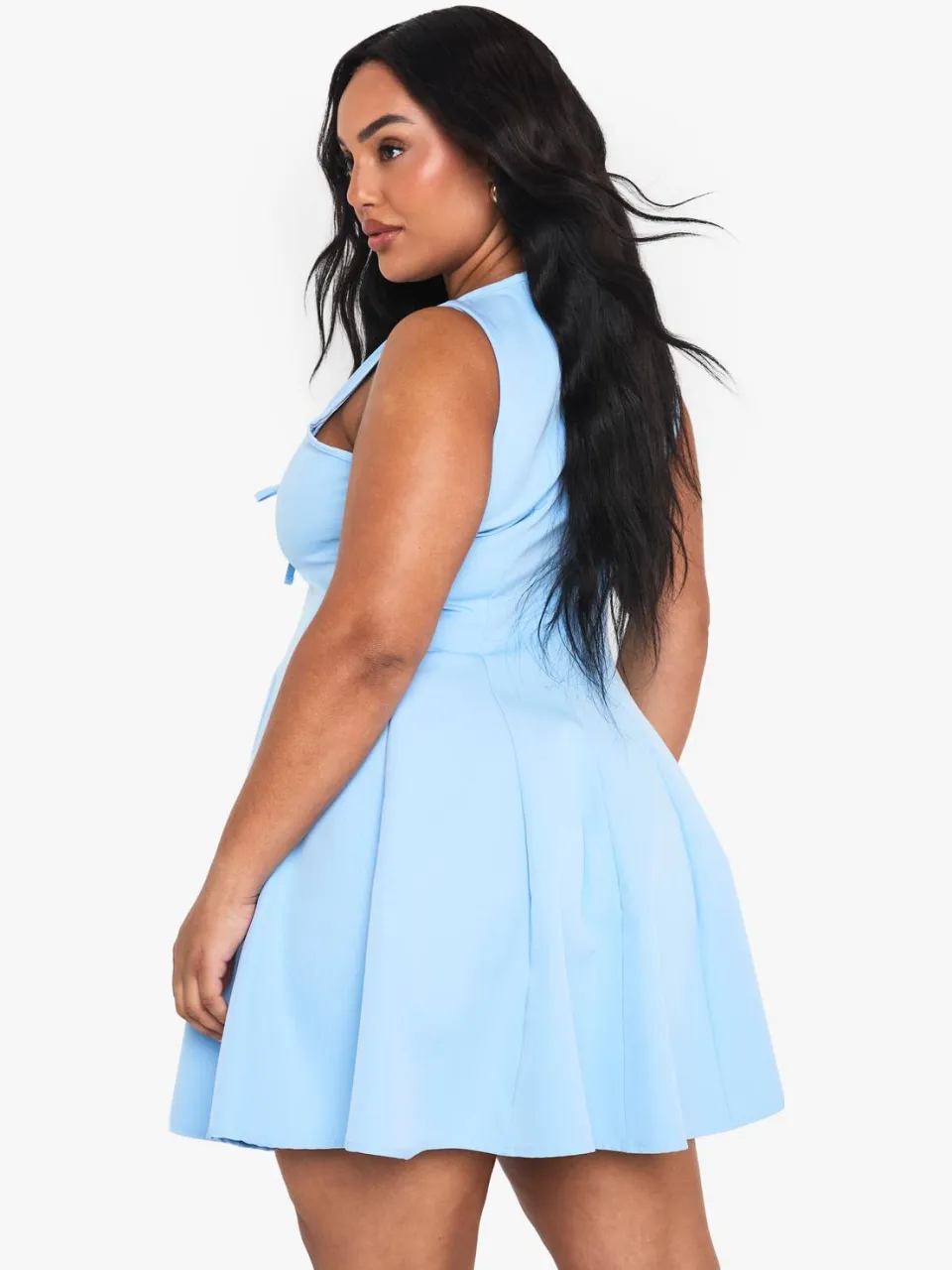 boohoo Dames PLUS MOUWLOZE SKATERJURK MET BOOGDETAIL poederblauw, foto 3