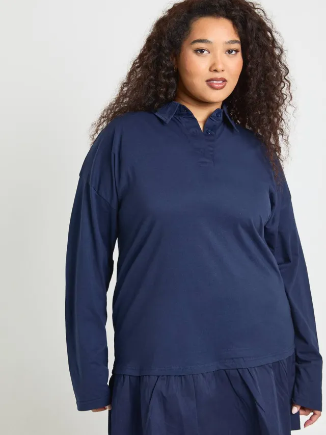 boohoo Dames Plus T-Shirt Jurk met Ruches Zoom Marineblauw