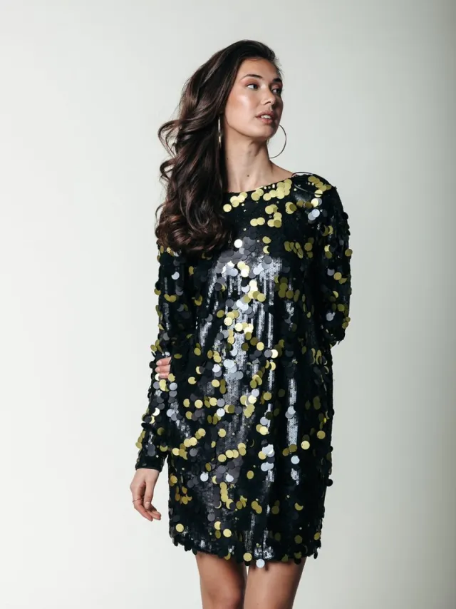 Colourful Rebel Tini Sequins Straight Dress Jurken Dames - Rok - Jurk - Zwart