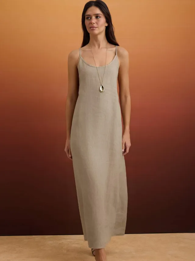 Trendyol TRENDYOLMİLLA Dames Bruin Effen Maxi Mouwloos Casual Recht Jurken
