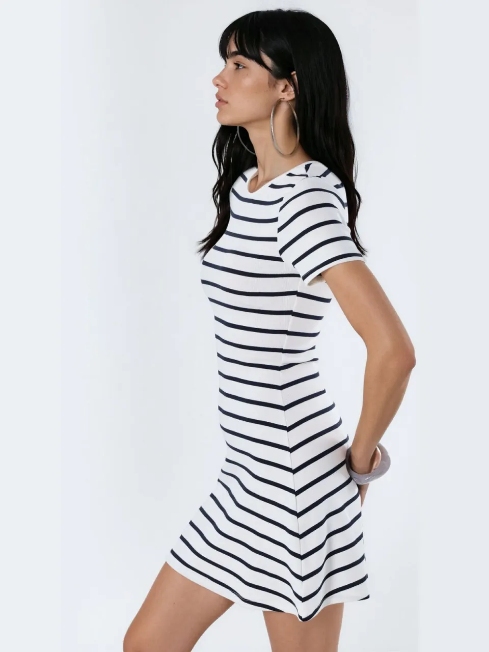 Busem Gestreepte Mini T-Shirt Jurk met Ronde Hals wit, foto 2