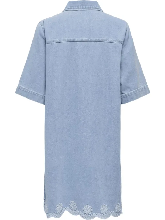 Only Onlbelle Ss Half Placket Dress L.blue Denim | Blauw | Maat: