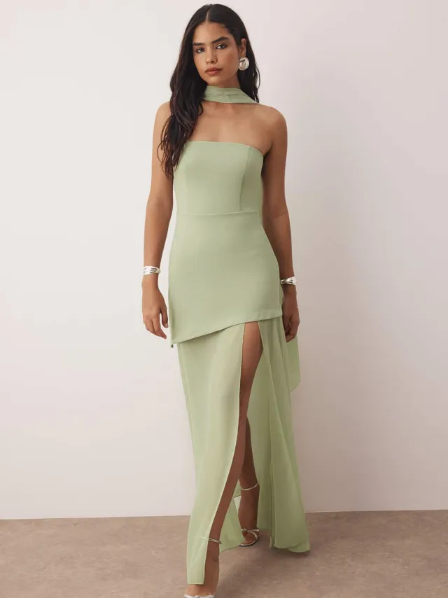 Trendyol TRENDYOLMİLLA Dames Groen Effen Maxi Mouwloos Gala Recht Avond & Gala Jurk Mint