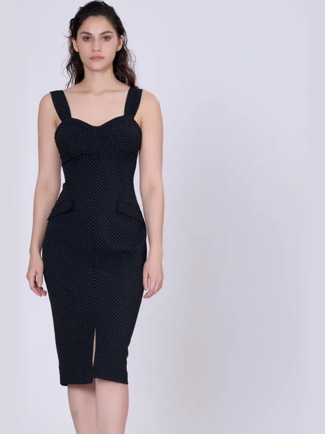 Smart & Joy Mouwloze schede -jurk mini -stippen print Zwart