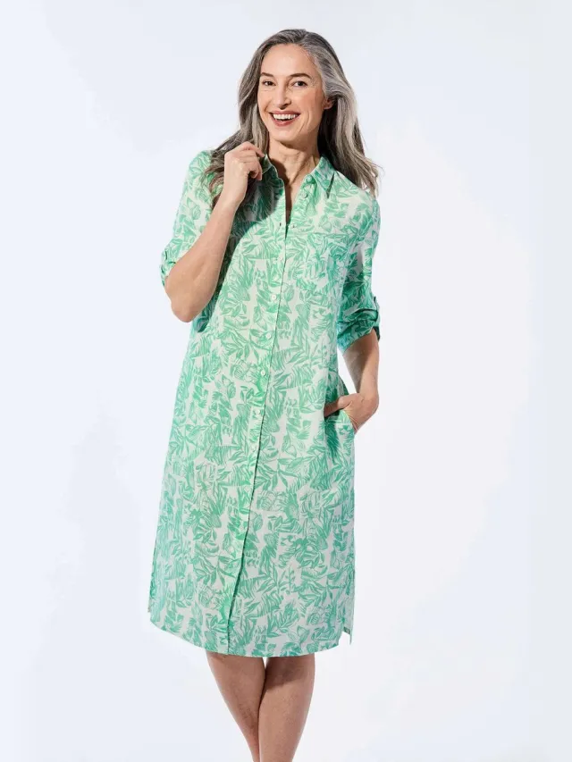 GOLDNER Jurk Jurk salie / wit / gedess.
